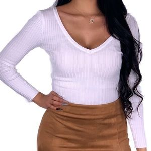 White Knit Long Sleeve Top